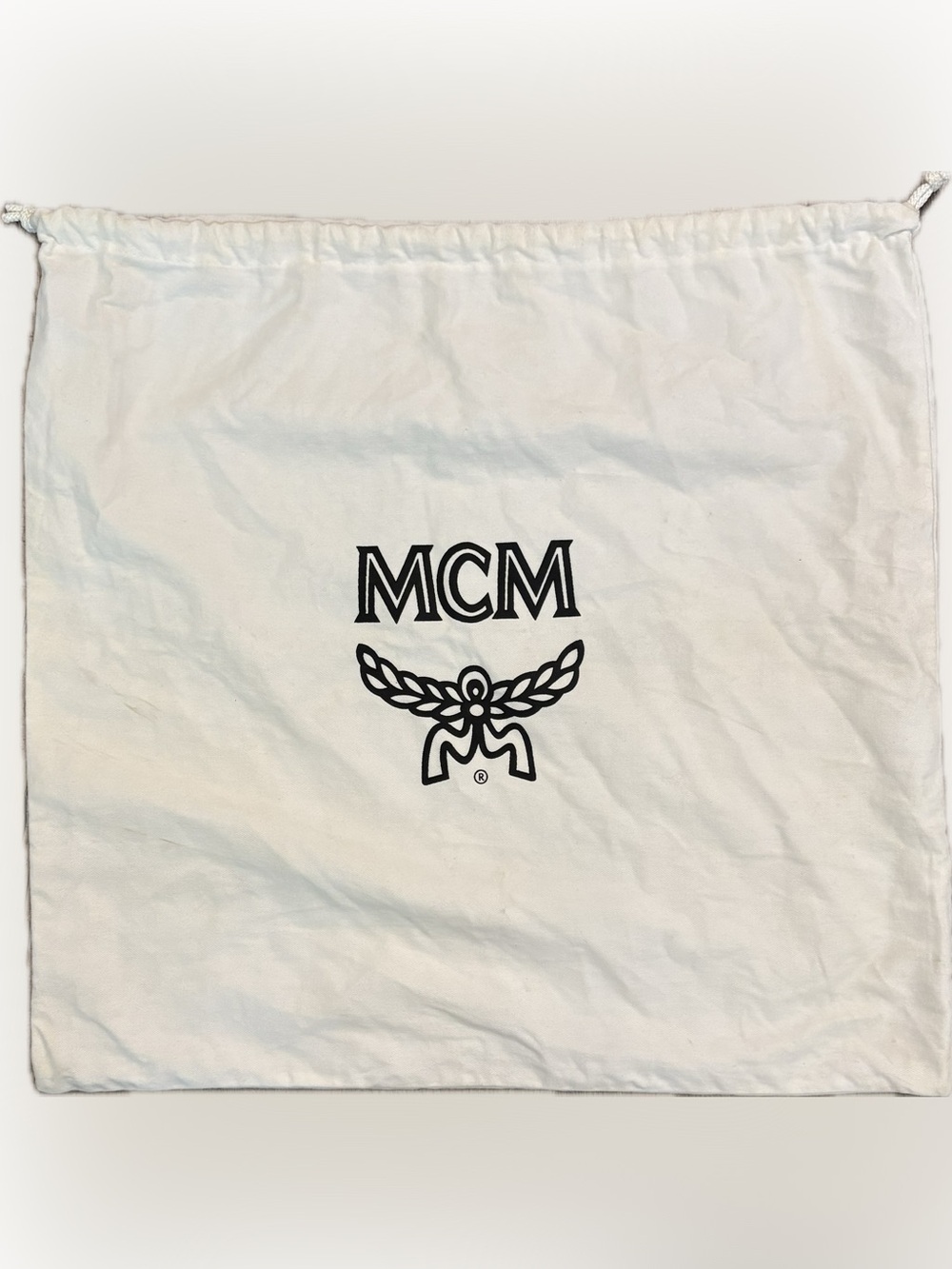 MCM Dust Bag Logo on White Drawstring 20x19 inches